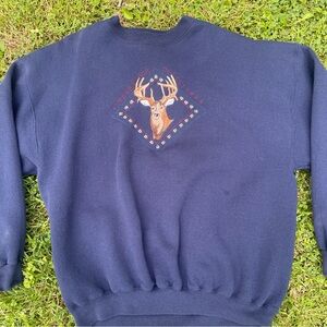 Vintage Embroidered Deer Outdoors Cabin Sweatshirt XL Made In USA 90s Tultex